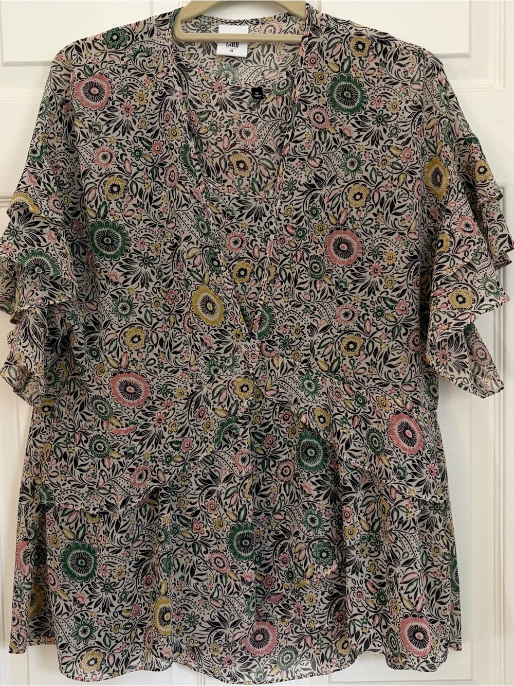 CAbi Style # 5344 Floral  2 Piece Blouse  in Peach, Green, Beige, Black Size M